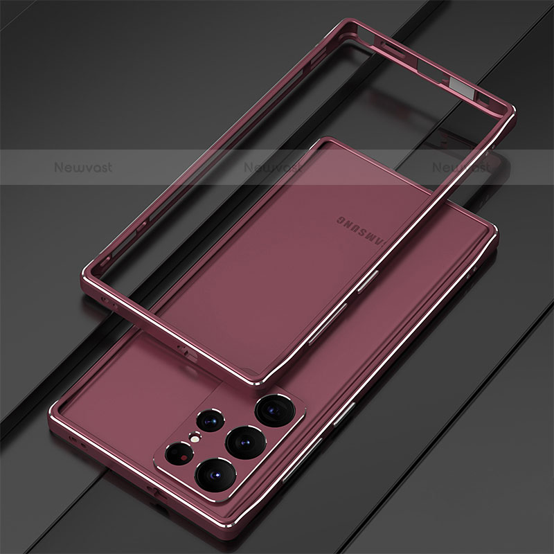 Luxury Aluminum Metal Frame Cover Case T01 for Samsung Galaxy S21 Ultra 5G Red Wine