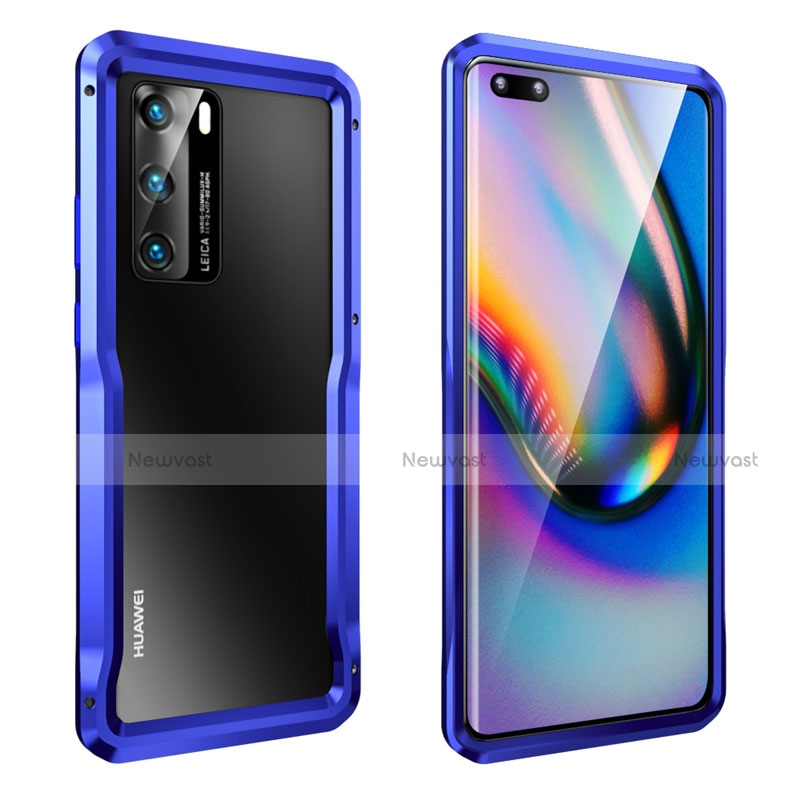 Luxury Aluminum Metal Frame Cover Case T02 for Huawei P40 Blue