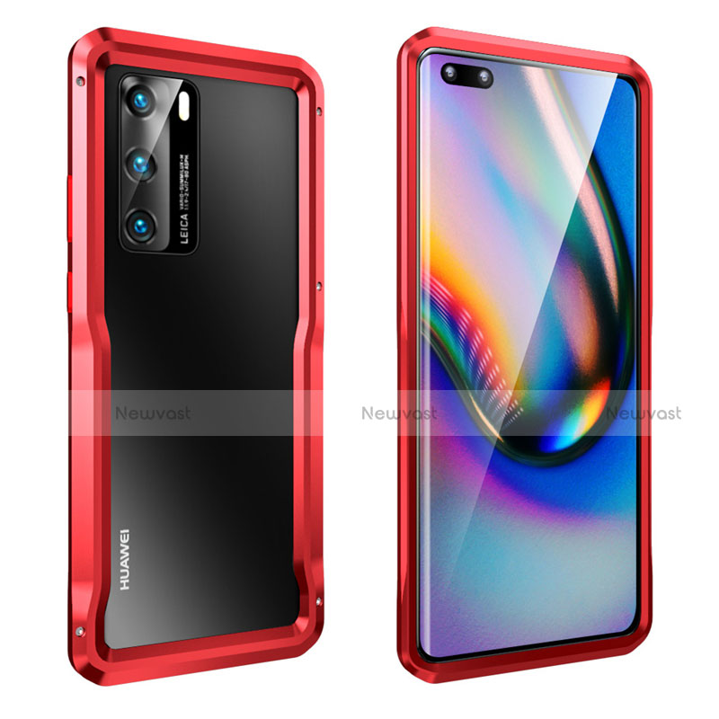 Luxury Aluminum Metal Frame Cover Case T02 for Huawei P40 Red