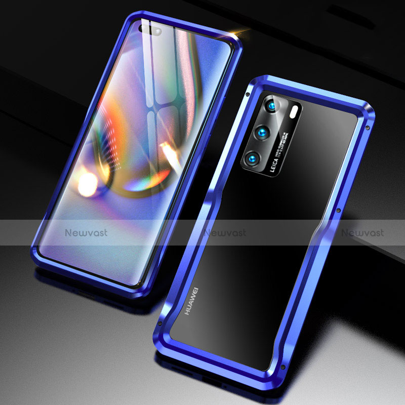 Luxury Aluminum Metal Frame Cover Case T03 for Huawei P40 Blue