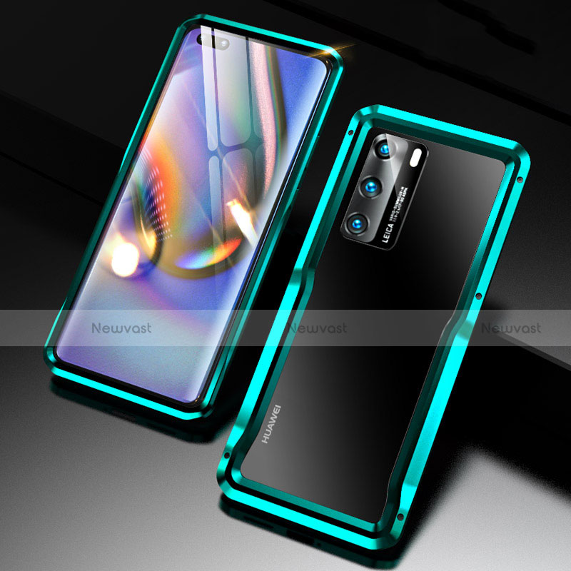 Luxury Aluminum Metal Frame Cover Case T03 for Huawei P40 Cyan