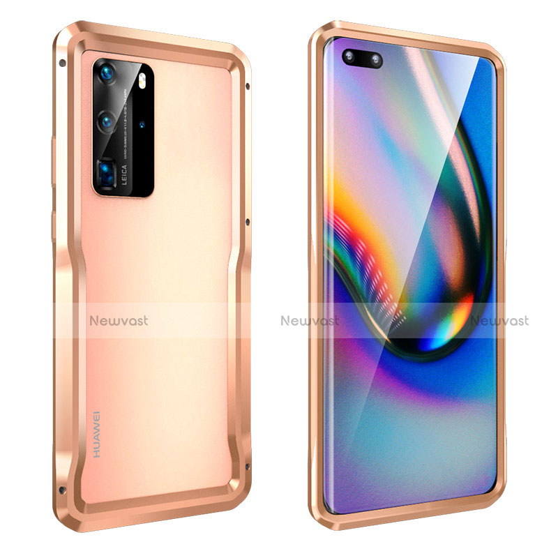 Luxury Aluminum Metal Frame Cover Case T03 for Huawei P40 Pro Gold