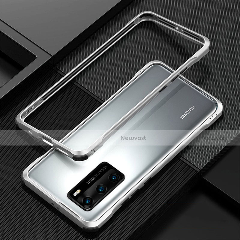 Luxury Aluminum Metal Frame Cover Case T04 for Huawei P40 Silver