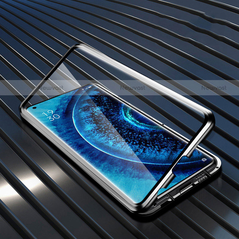 Luxury Aluminum Metal Frame Mirror Cover Case 360 Degrees A01 for Oppo Find X2 Pro Black