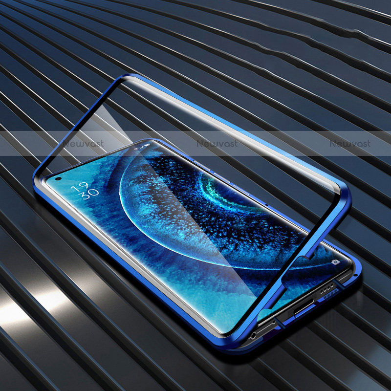 Luxury Aluminum Metal Frame Mirror Cover Case 360 Degrees A01 for Oppo Find X2 Pro Blue