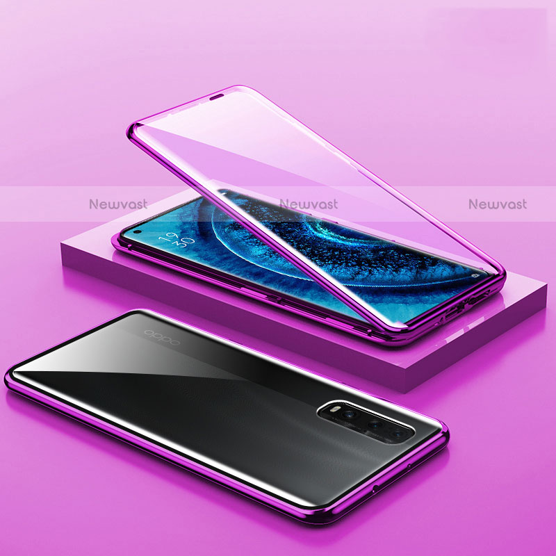 Luxury Aluminum Metal Frame Mirror Cover Case 360 Degrees A02 for Oppo Find X2 Pro Purple