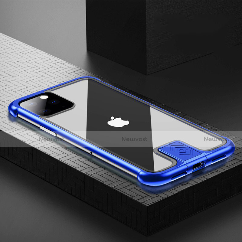 Luxury Aluminum Metal Frame Mirror Cover Case 360 Degrees for Apple iPhone 11 Pro Blue