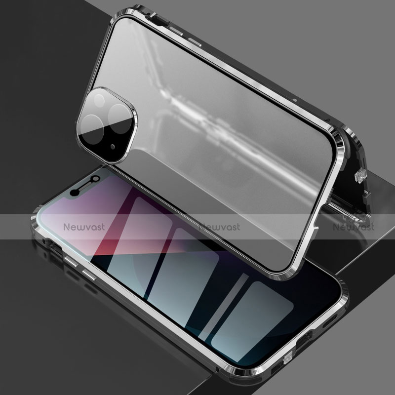 Luxury Aluminum Metal Frame Mirror Cover Case 360 Degrees for Apple iPhone 13 Black