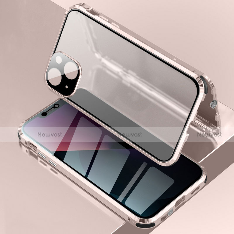 Luxury Aluminum Metal Frame Mirror Cover Case 360 Degrees for Apple iPhone 13 Mini Rose Gold