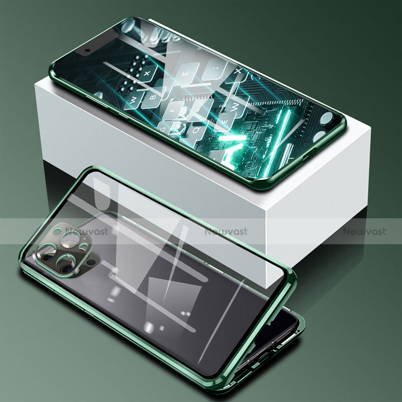 Luxury Aluminum Metal Frame Mirror Cover Case 360 Degrees for Apple iPhone 13 Pro Green