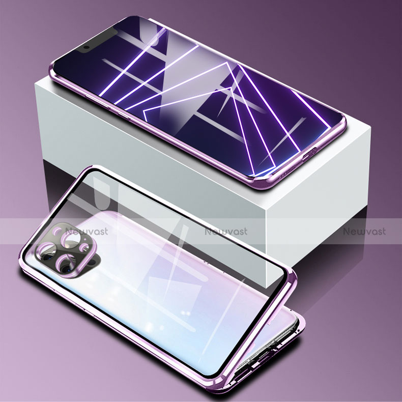 Luxury Aluminum Metal Frame Mirror Cover Case 360 Degrees for Apple iPhone 13 Pro Max Purple
