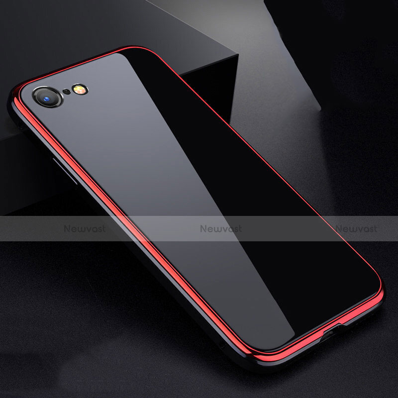 Luxury Aluminum Metal Frame Mirror Cover Case 360 Degrees for Apple iPhone 8 Red and Black