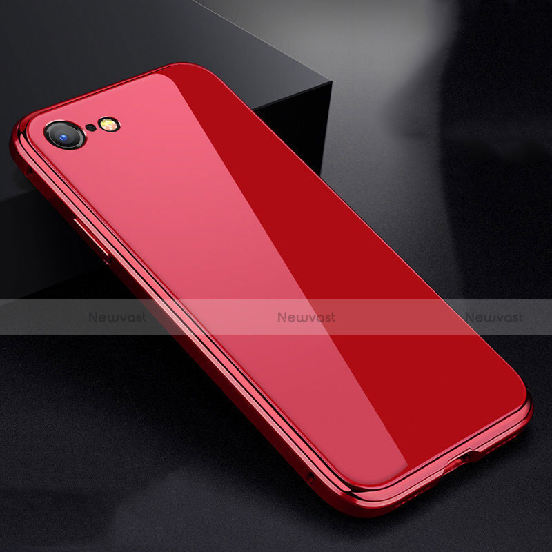 Luxury Aluminum Metal Frame Mirror Cover Case 360 Degrees for Apple iPhone SE (2020) Red
