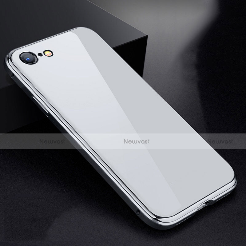 Luxury Aluminum Metal Frame Mirror Cover Case 360 Degrees for Apple iPhone SE (2020) White