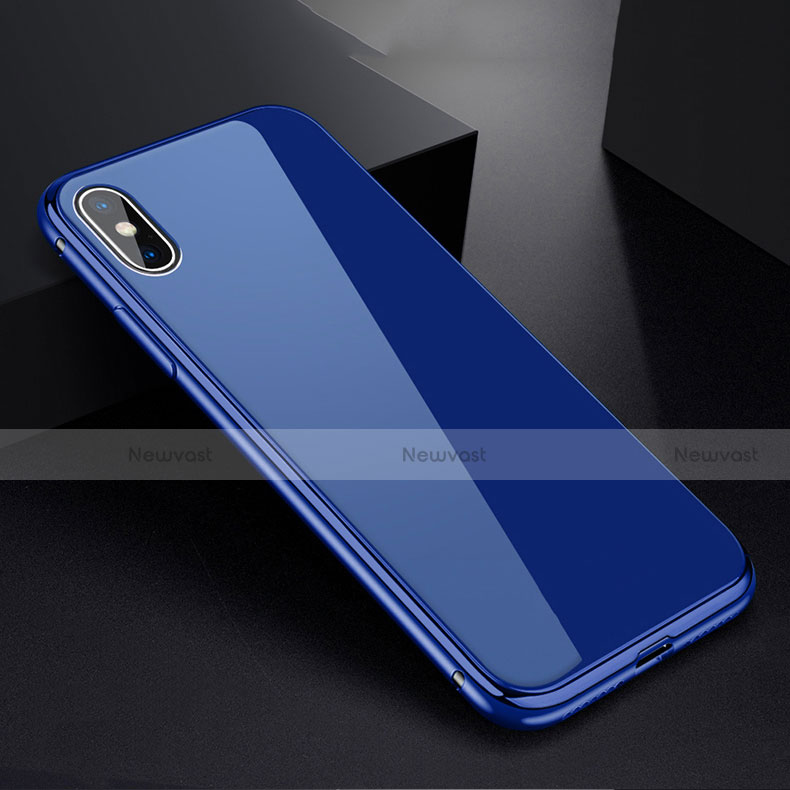 Luxury Aluminum Metal Frame Mirror Cover Case 360 Degrees for Apple iPhone X Blue