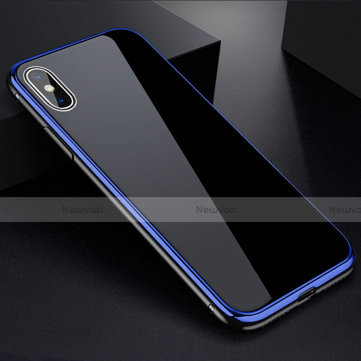 Luxury Aluminum Metal Frame Mirror Cover Case 360 Degrees for Apple iPhone X Blue and Black