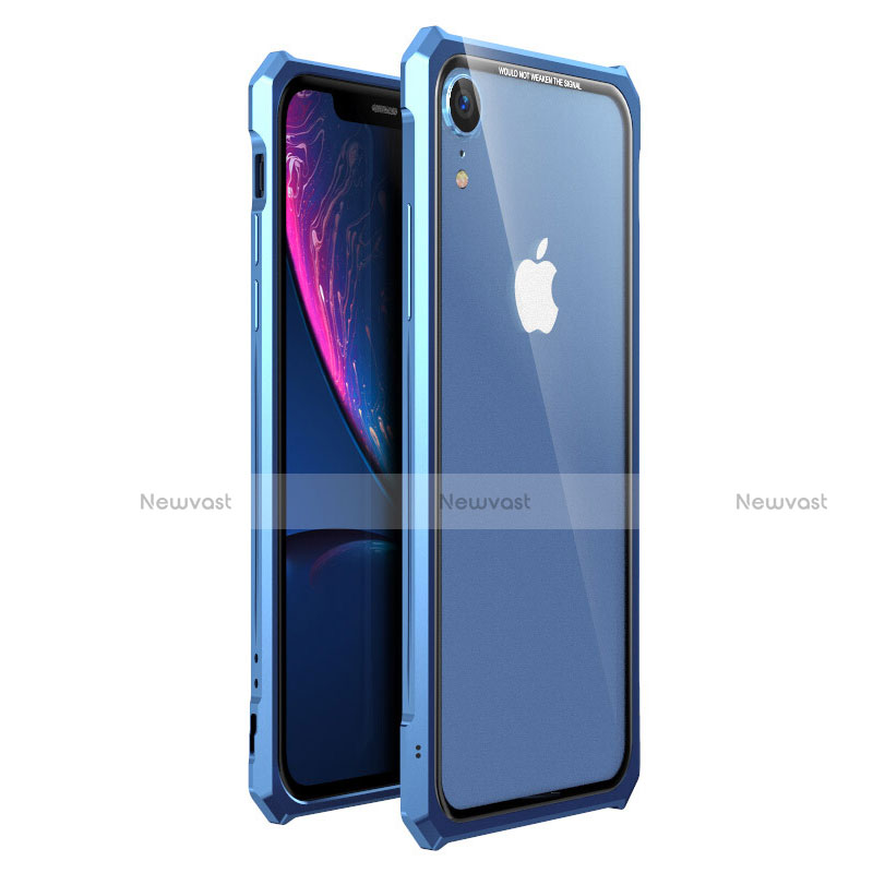 Luxury Aluminum Metal Frame Mirror Cover Case 360 Degrees for Apple iPhone XR Blue