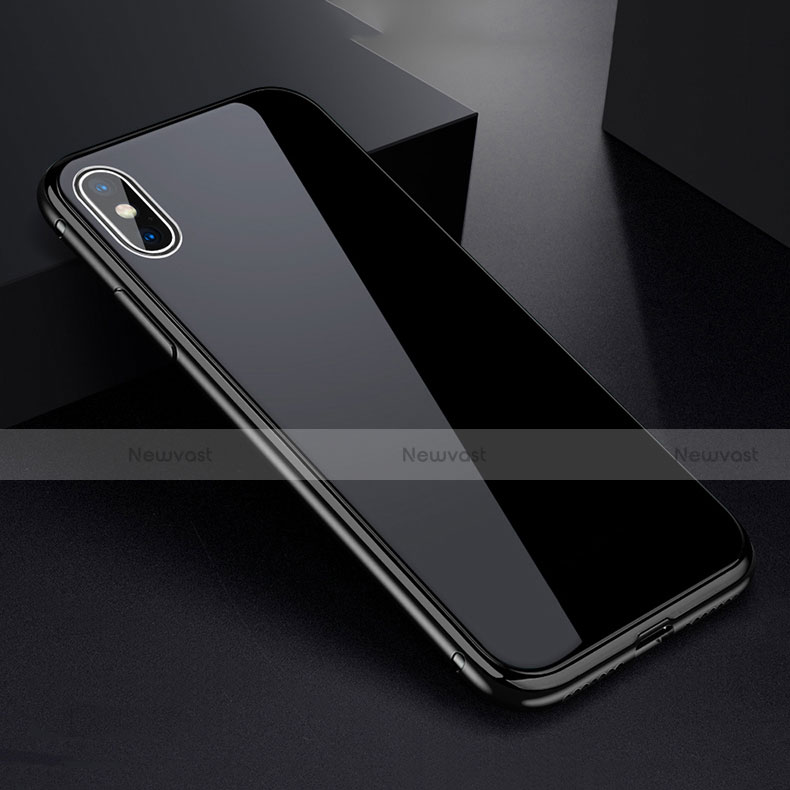Luxury Aluminum Metal Frame Mirror Cover Case 360 Degrees for Apple iPhone Xs Black