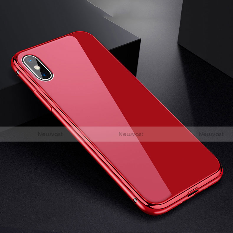 Luxury Aluminum Metal Frame Mirror Cover Case 360 Degrees for Apple iPhone Xs Max Red