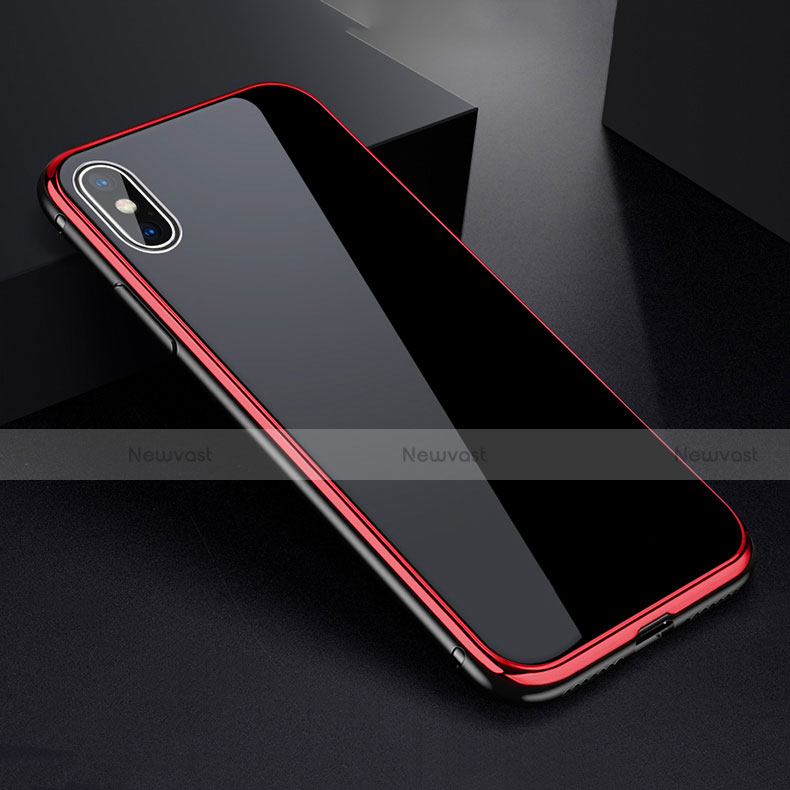 Luxury Aluminum Metal Frame Mirror Cover Case 360 Degrees for Apple iPhone Xs Red and Black