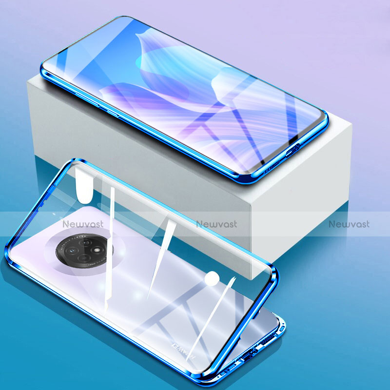 Luxury Aluminum Metal Frame Mirror Cover Case 360 Degrees for Huawei Enjoy 20 Plus 5G Blue