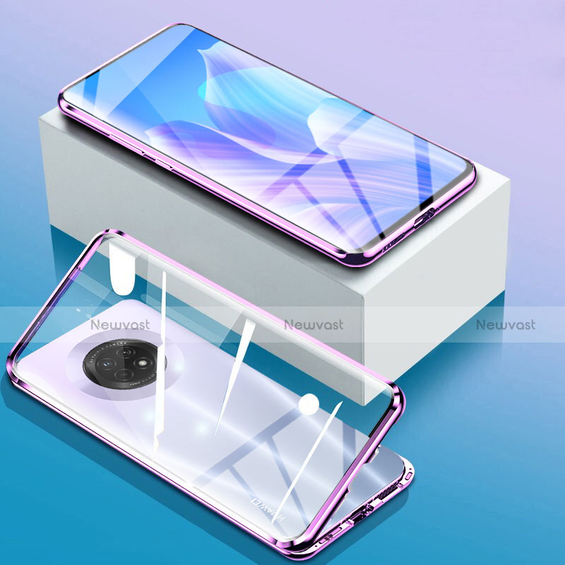 Luxury Aluminum Metal Frame Mirror Cover Case 360 Degrees for Huawei Enjoy 20 Plus 5G Purple