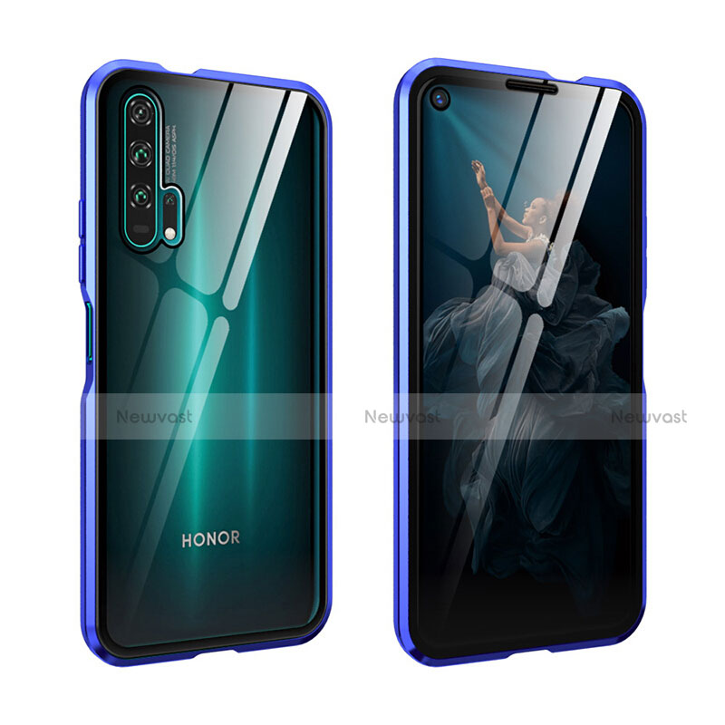 Luxury Aluminum Metal Frame Mirror Cover Case 360 Degrees for Huawei Honor 20 Pro Blue
