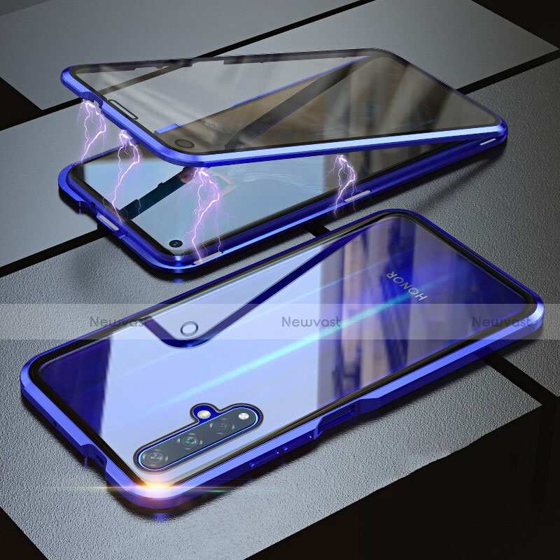 Luxury Aluminum Metal Frame Mirror Cover Case 360 Degrees for Huawei Honor 20S Blue