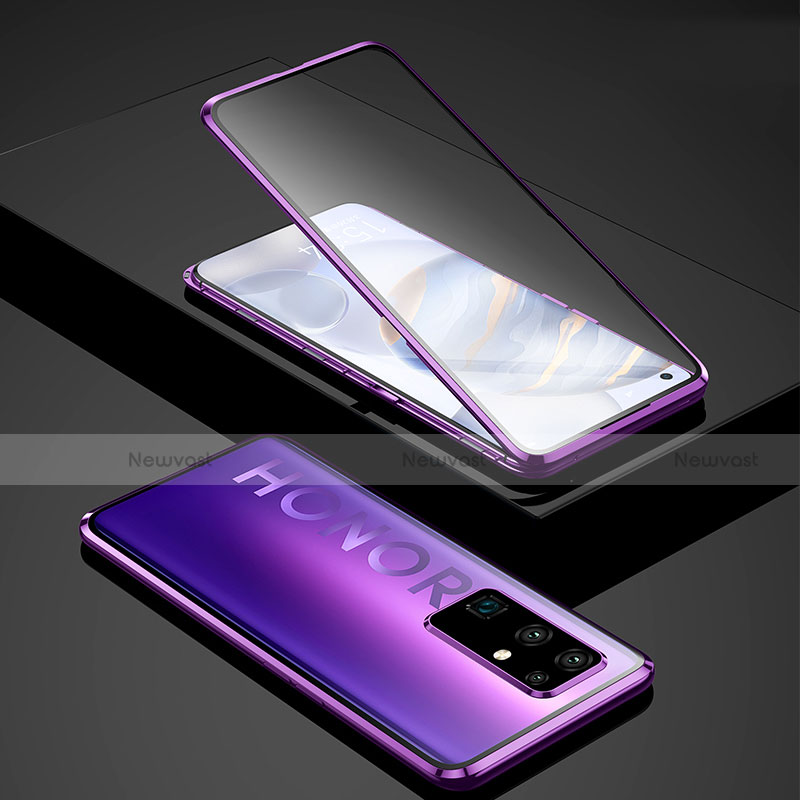 Luxury Aluminum Metal Frame Mirror Cover Case 360 Degrees for Huawei Honor 30 Purple