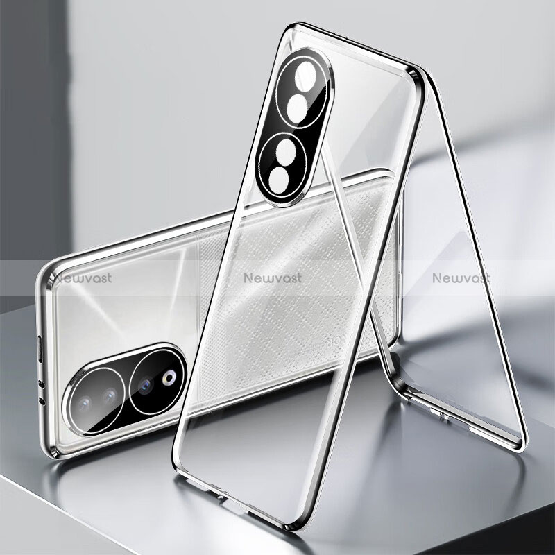 Luxury Aluminum Metal Frame Mirror Cover Case 360 Degrees for Huawei Honor 90 5G Silver