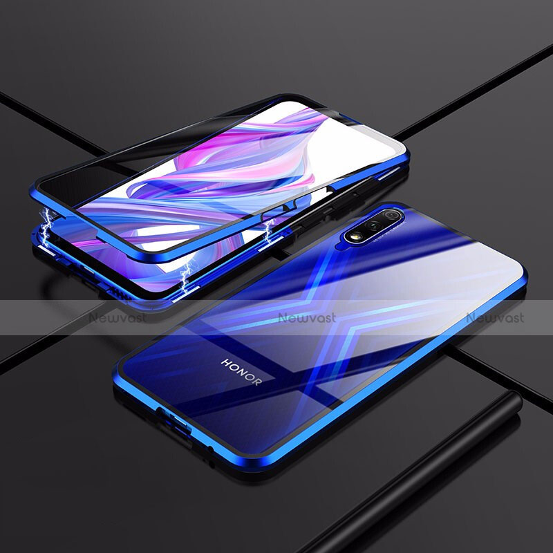 Luxury Aluminum Metal Frame Mirror Cover Case 360 Degrees for Huawei Honor 9X Blue