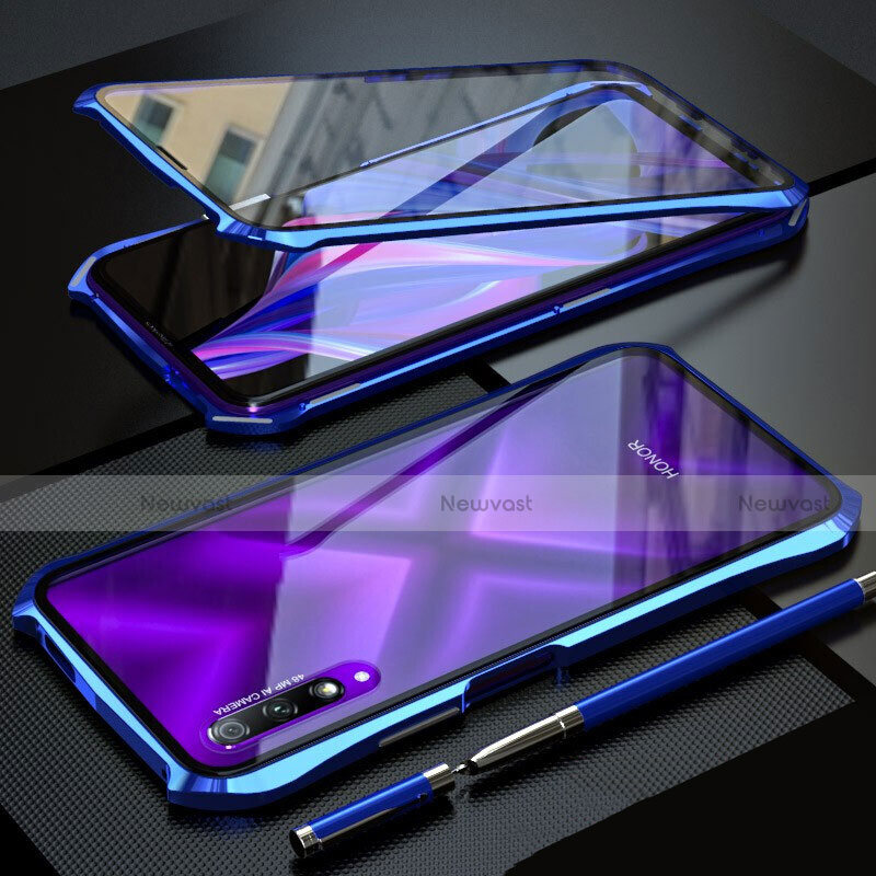 Luxury Aluminum Metal Frame Mirror Cover Case 360 Degrees for Huawei Honor 9X Pro Blue
