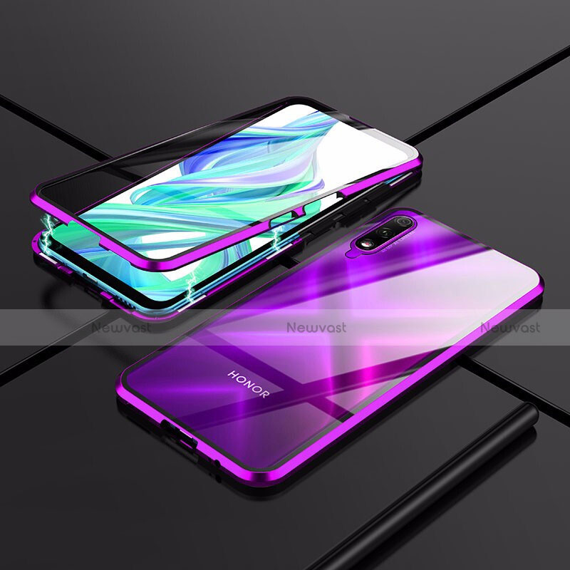 Luxury Aluminum Metal Frame Mirror Cover Case 360 Degrees for Huawei Honor 9X Purple