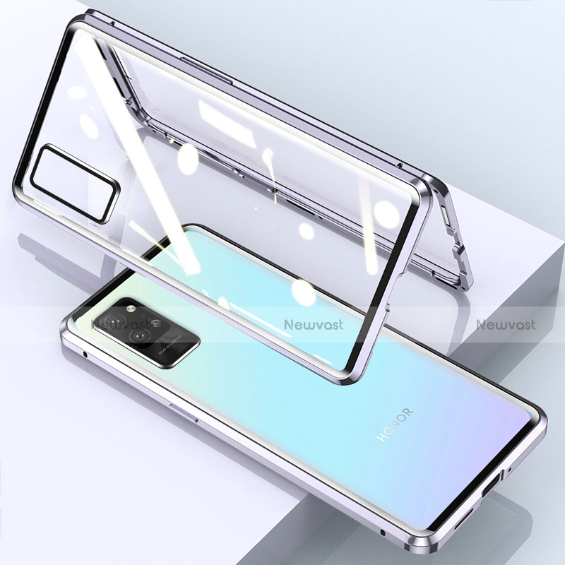 Luxury Aluminum Metal Frame Mirror Cover Case 360 Degrees for Huawei Honor Play4 Pro 5G Silver