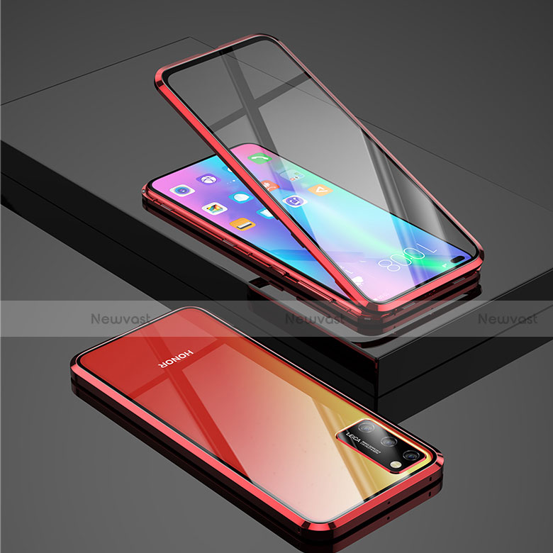 Luxury Aluminum Metal Frame Mirror Cover Case 360 Degrees for Huawei Honor View 30 5G Red