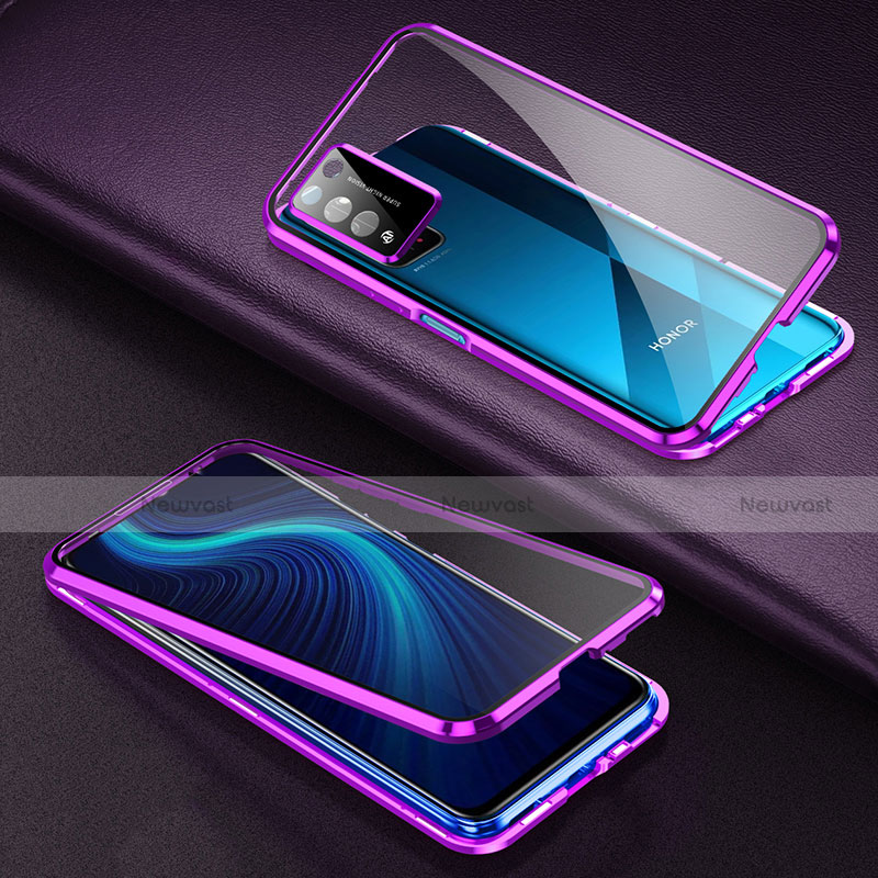 Luxury Aluminum Metal Frame Mirror Cover Case 360 Degrees for Huawei Honor X10 5G Purple