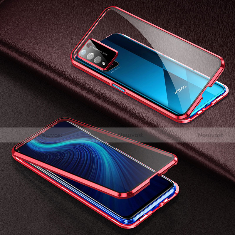 Luxury Aluminum Metal Frame Mirror Cover Case 360 Degrees for Huawei Honor X10 5G Red