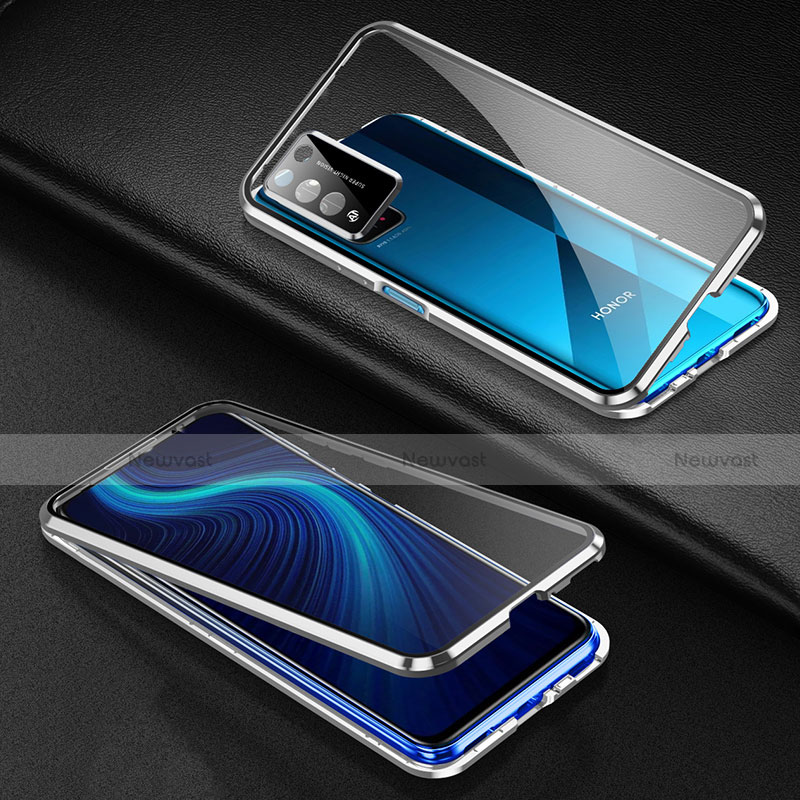 Luxury Aluminum Metal Frame Mirror Cover Case 360 Degrees for Huawei Honor X10 5G Silver