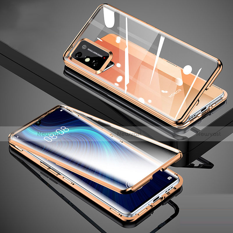 Luxury Aluminum Metal Frame Mirror Cover Case 360 Degrees for Huawei Honor X10 Max 5G Gold
