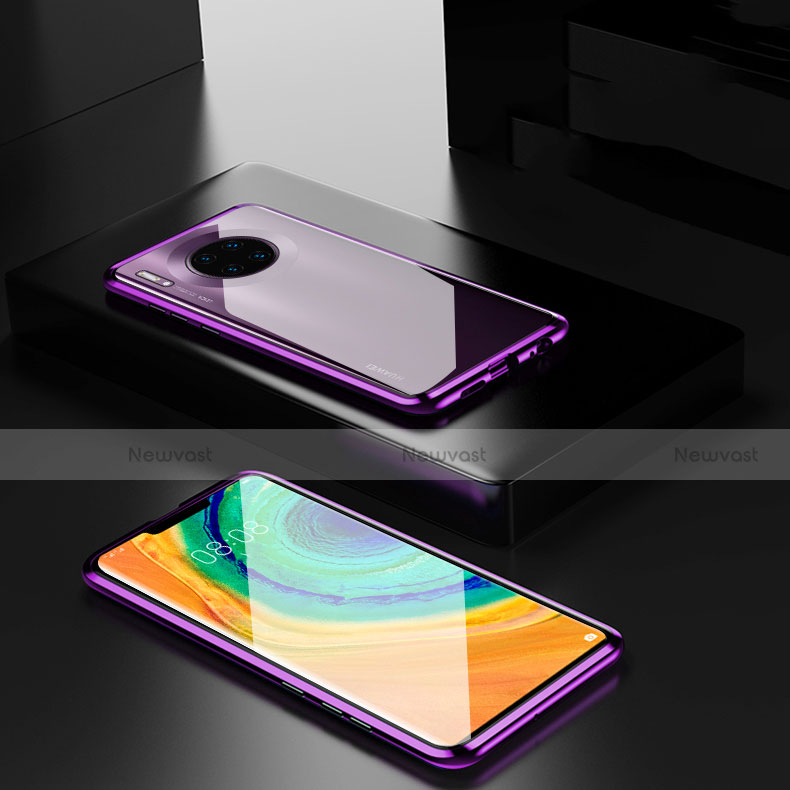 Luxury Aluminum Metal Frame Mirror Cover Case 360 Degrees for Huawei Mate 30 Pro 5G Purple