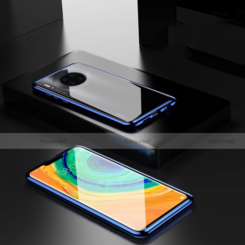 Luxury Aluminum Metal Frame Mirror Cover Case 360 Degrees for Huawei Mate 30 Pro Blue