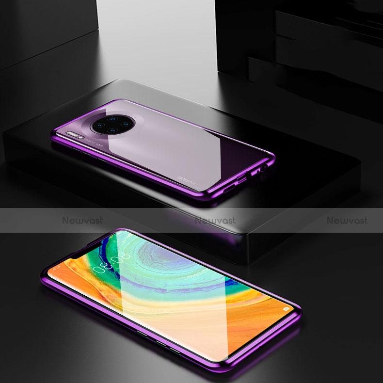 Luxury Aluminum Metal Frame Mirror Cover Case 360 Degrees for Huawei Mate 30E Pro 5G Purple