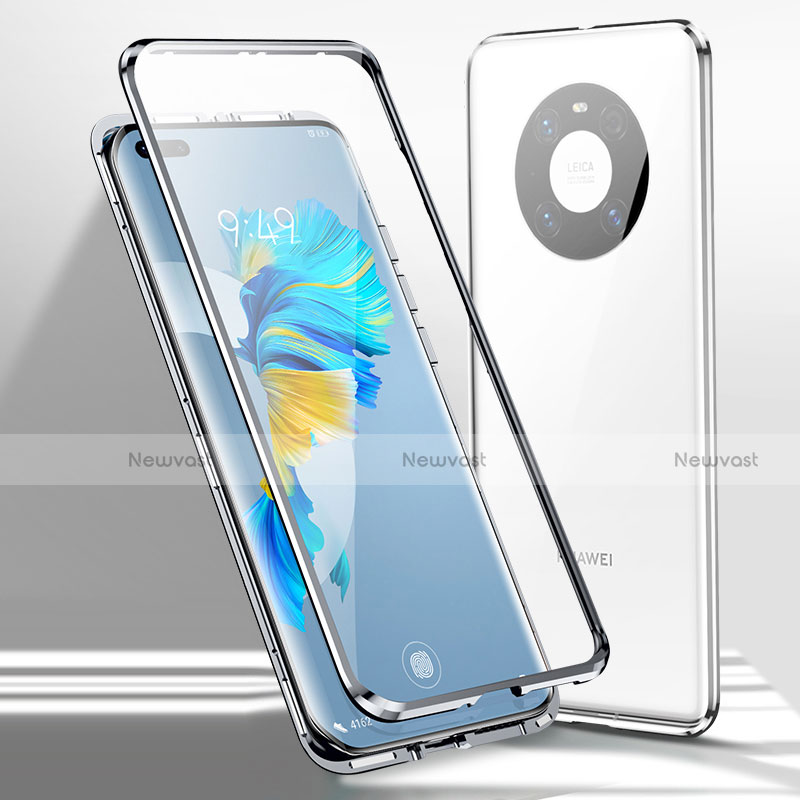 Luxury Aluminum Metal Frame Mirror Cover Case 360 Degrees for Huawei Mate 40 Pro White