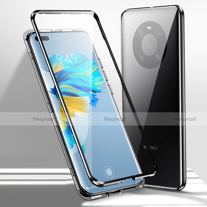 Luxury Aluminum Metal Frame Mirror Cover Case 360 Degrees for Huawei Mate 40E Pro 4G Black