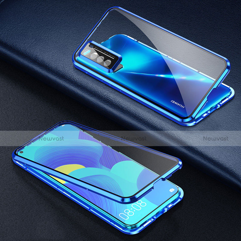 Luxury Aluminum Metal Frame Mirror Cover Case 360 Degrees for Huawei Nova 7 5G Blue