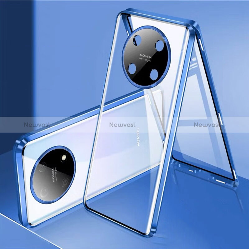 Luxury Aluminum Metal Frame Mirror Cover Case 360 Degrees for Huawei Nova Y90 Blue