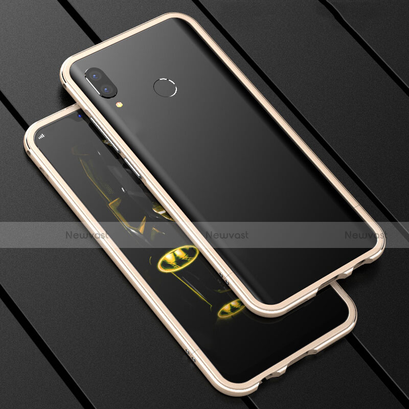 Luxury Aluminum Metal Frame Mirror Cover Case 360 Degrees for Huawei P Smart+ Plus Gold