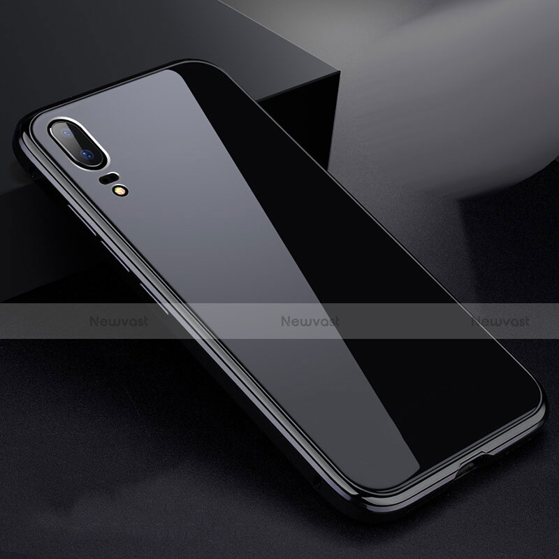Luxury Aluminum Metal Frame Mirror Cover Case 360 Degrees for Huawei P20 Black