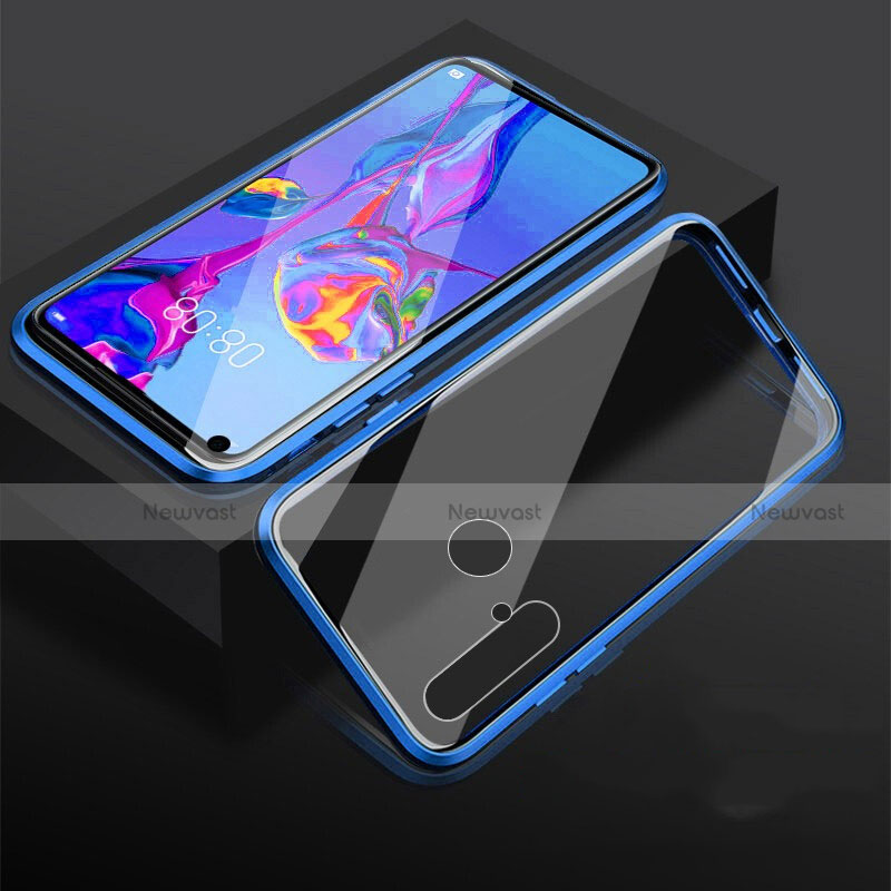 Luxury Aluminum Metal Frame Mirror Cover Case 360 Degrees for Huawei P20 Lite (2019) Blue