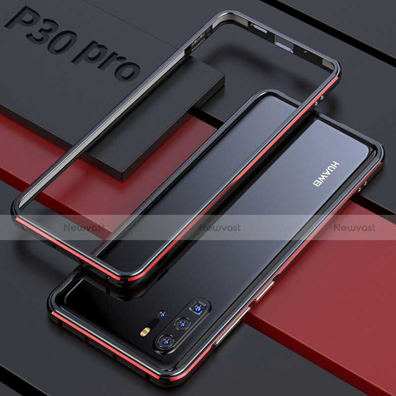 Luxury Aluminum Metal Frame Mirror Cover Case 360 Degrees for Huawei P30 Pro Red and Black